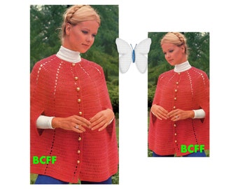 Crochet Pattern Women Cape Vintage 70's Simple to Make Crocheted Cape English Printable Pattern PDF