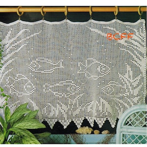 PDF Filet Crochet Pattern to make a Fish Tank Lace Edged Valance Mesh Net Cafe Curtain Shabby Chic Country Cottage Digital Crochet Pattern