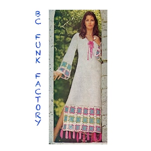 Crochet Pattern Women Dress Vintage 1970&#39;s Granny Square Maxi Dress Crochet Pattern PDF