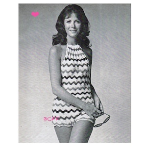 Halter Neck Bathing Suit Crochet Pattern Women's 1970's Ripple Crochet Romper PDF Pattern Instant Download