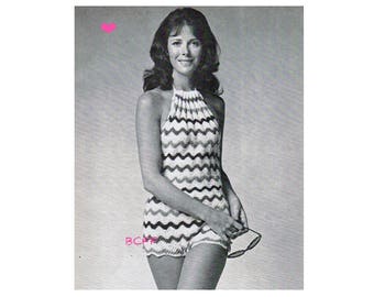 Halter Neck Bathing Suit Crochet Pattern Women's 1970's Ripple Crochet Romper PDF Pattern Instant Download