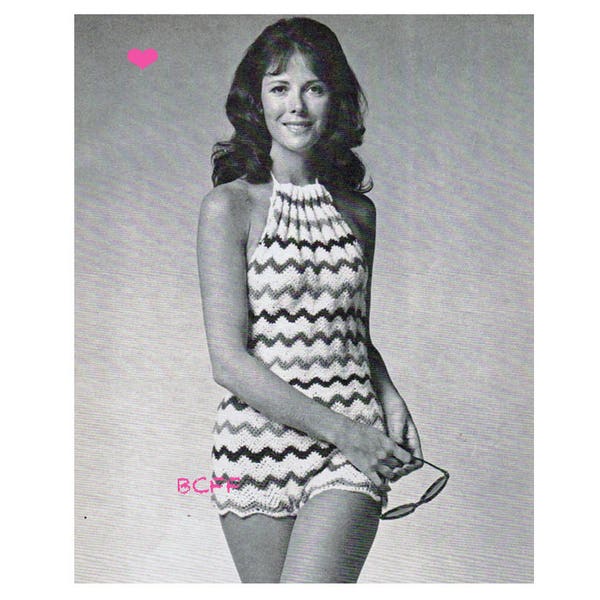 Halter Neck Bathing Suit Crochet Pattern Women's 1970's Ripple Crochet Romper PDF Pattern Instant Download