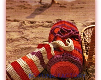 Beach Duffle Bag and Tote Bag Crochet Patterns - Vintage 1970's Tote Bag PDF Crochet Pattern Almost Free