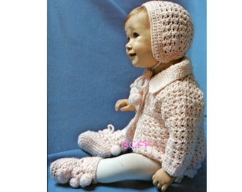 Vintage Crochet Pattern Baby Set Matinee Coat Jacket Cardigan Bonnet and Booties PDF Crochet Pattern