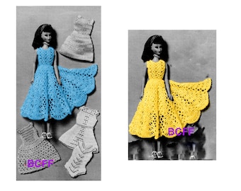 Crochet Pattern Doll Dress Vintage 1970's Fashion Doll Thread Crochet PDF Crochet Pattern