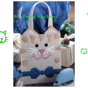 プラスチックキャンバスパターン 猫ギフトバッグパターン - ヴィンテージキティバッグ7メッシュパターンPDF プラスチックキャンバスパターン