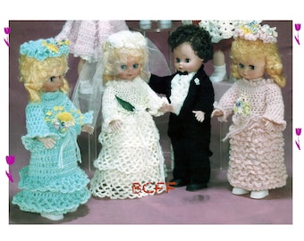 Crochet Pattern 14" Doll Clothes - Bride & Groom Bridesmaid Wedding Clothes to Crochet  4 Ply Pattern - Crochet Pattern PDF