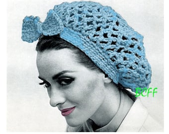 Almost Free Fishnet Snood Crochet Pattern Vintage Women's Hat -  Cap  Printable PDF Pattern  English