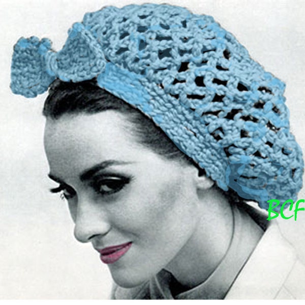 Almost Free Fishnet Snood Crochet Pattern Vintage Women's Hat -  Cap PDF Pattern Instant Download