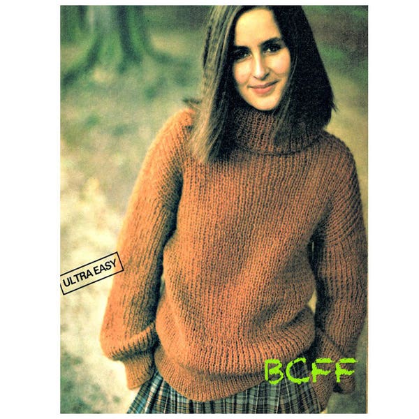 Womens Sweater Knitting Pattern - Turtle Neck Sweater - PDF Knitting Pattern Instant Download