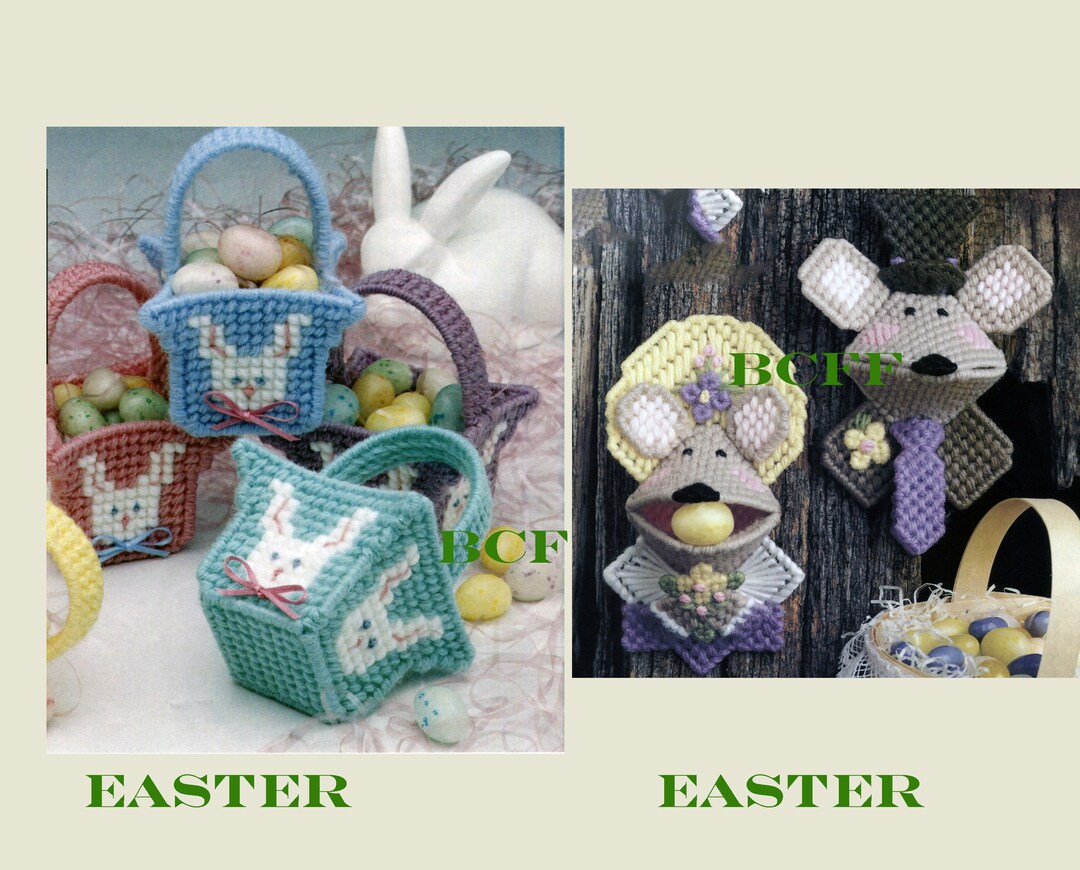 Plastic Canvas Easter Basket Pattern Rabbit Baskets Mr & Mrs Mouse