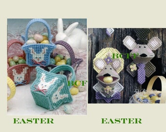 Plastic Canvas Easter Basket Pattern - Rabbit Baskets - Mr & Mrs Mouse Easter Kisses PDF Plastic Canvas Pattern