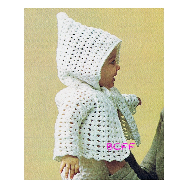 Crochet Pattern Hooded Baby Jacket - Boy - Girl - Vintage 70's Pattern - PDF Crochet Pattern Instant Download