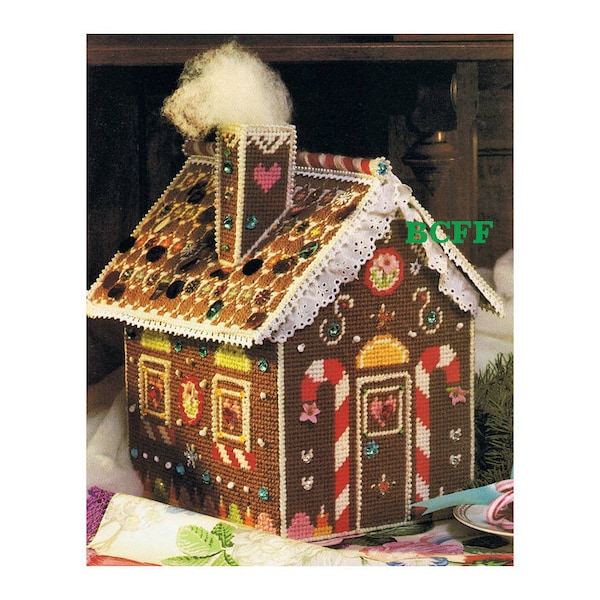 Toile en plastique motif maison en pain d'épice - toile en plastique vintage décoration de Noël motif PDF téléchargement immédiat