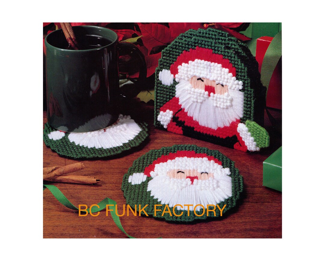 Plastic Canvas Pattern Santa Claus Coaster Christmas Pattern - Vintage ...