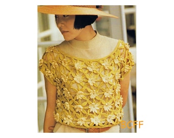 Molde em PDF para Top de Crochê - Top Feminino de Crochê com Margaridas para o Verão - Molde Vintage dos Anos 80 - Download Imediato