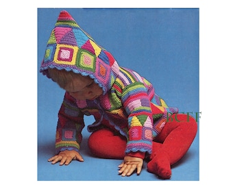 Crochet Pattern - Hooded Baby Cardigan - Jacket - Granny Square Crochet - PDF English Crochet Pattern
