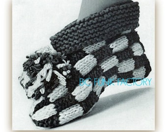 Slipper Knitting Pattern Checked Cuff Slippers. Children - Women - Men Knit Home Slippers  PDF Knitting Pattern Instant Download