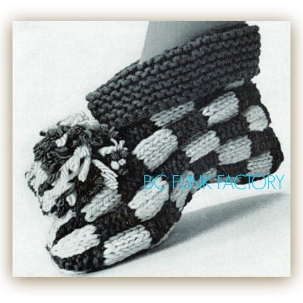 Slipper Knitting Pattern Checked Cuff Slippers. Children - Women - Men Knit Home Slippers  PDF Knitting Pattern Instant Download