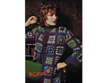 PDF Crochet Top Pattern - Granny Square Sweater Jacket - Tie Front - Long Sleeve - Sweater Coat - Women's Crochet Pattern Instant Download