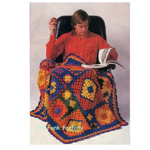 Crochet Pattern Blanket Crochet - Vintage 80's Granny Square Afghan Crochet Pattern PDF