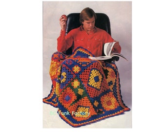 Crochet Pattern Blanket Crochet - Vintage 80's Granny Square Afghan English Printable Pattern