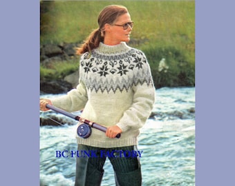 Knitting Pattern Womens Fair Isle Scandinavian Yoke Sweater Knitting Pattern PDF Vintage Knitting
