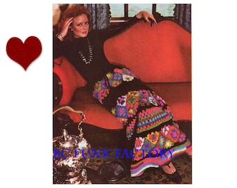 Crochet Pattern Granny Square Skirt - Vintage 1970's Crochet Womens Skirt Crochet Pattern PDF