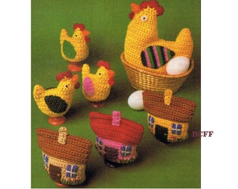 Egg Cosies Crochet Pattern Plus Egg Basket House Warmers- Egg Warmers Vintage PDF Crochet Pattern Instant Download