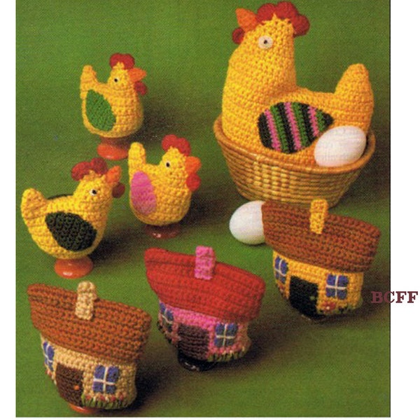 Egg Cosies Crochet Pattern Plus Egg Basket House Warmers- Egg Warmers Vintage PDF Crochet Pattern Instant Download