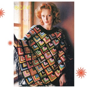 Crochet Pattern - Vintage Womens Poncho Pattern - Granny Square Poncho - PDF Crochet Pattern