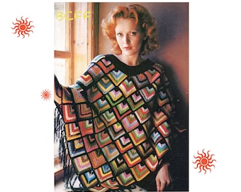 Crochet Pattern - Vintage Womens Poncho Pattern - Granny Square Poncho - PDF Crochet Pattern
