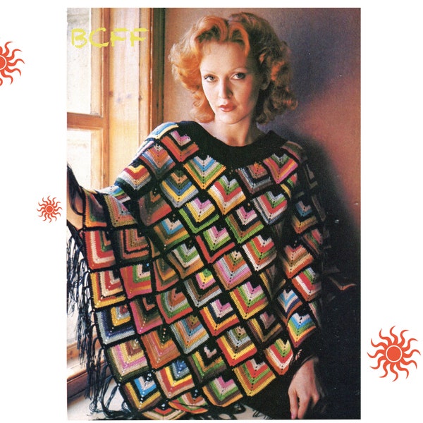 Crochet Pattern - Vintage Womens Poncho Pattern - Granny Square Poncho - PDF Crochet Pattern