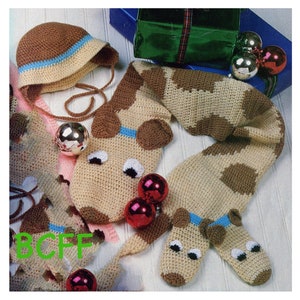 Vintage Crochet Pattern - Girls - Boys -  Dog Scarf - Mittens - Bucket Hat PDF Crochet Pattern