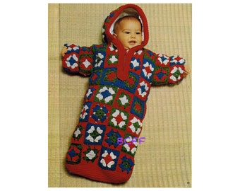 Baby Bunting Crochet Pattern - Granny Square Bunting Boy or Girl - Vintage PDF Crochet Pattern DIY Crochet