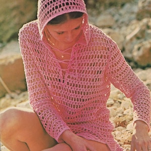 Vintage 1970's Hooded Beach Cover-up Crochet Pattern Sizes:  Misses' 12 (14-16-18-20) PDF Crochet Pattern Instant  Download