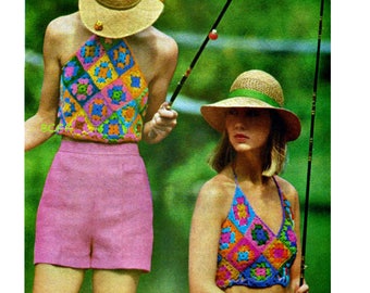 Granny Square Crochet Top Women's Halter Top Pattern 1970's Summer Crochet Top  PDF Crochet PATTERN