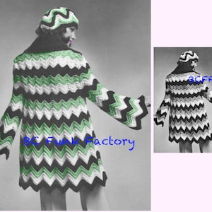 Vintage 70's Crochet Ripple Sweater Cape Coat - PDF Crochet Pattern  - Chevron Boho Cape Pattern -  Digital Crochet Pattern