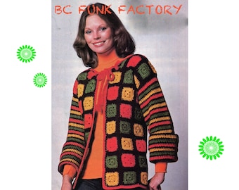 Crochet Pattern - Womens Cardigan Pattern - Granny Square Pattern - Vintage 70's Jumper - English Crochet Pattern PDF