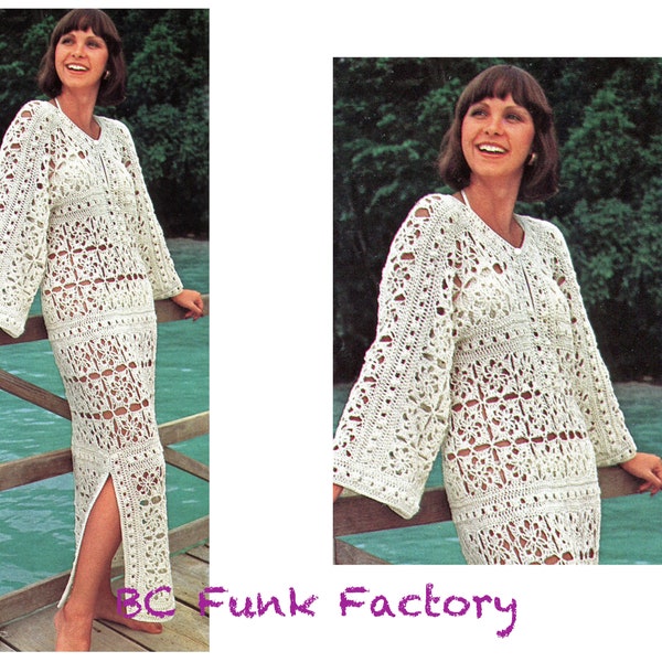 Crochet Pattern Beach Coverup BOHO Caftan Dress Crochet Pattern  - Women's Summer Motif Crochet Dress PDF Crochet Pattern