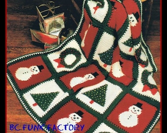 Christmas Afghan Crochet Pattern Size 44 x 60" Snowman & Xmas Trees PDF Crochet Pattern  Instant Download on ETSY