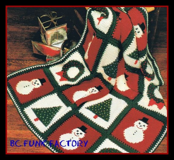 30 Vintage Christmas Crochet Patterns for Holiday Decorating, Gifting, and Keepsakes 1 Snowman and Christmas Tree Afghan