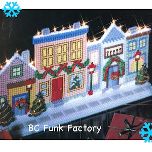 Xmas Plastic Canvas Pattern  Christmas Holiday Street Scene - 7 Mesh Canvas Pattern - PDF Plastic Canvas Pattern