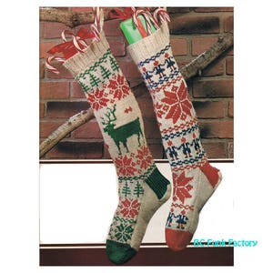 Folk Patterned Knitting Christmas Stockings - Trees - Snowflakes - Reindeer - Scandinavian Motifs Stocking PDF Knitting Pattern