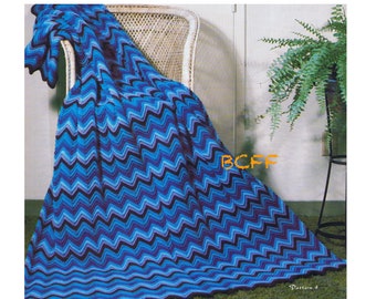 Afghan Crochet Pattern - Home Decor Crochet Chevron Ripple Throw - 70's  PDF Crochet Pattern Instant Download