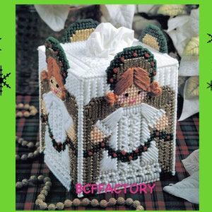 Plastic Canvas Pattern  Christmas Angel Tissue Box Pattern - Vintage Xmas PDF Plastic Canvas Pattern
