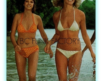 Bikini Crochet Pattern Women's Swimsuit Pattern - Bikini Top and Bottom - Vintage 1970's Bathing Suit PDF Crochet Pattern