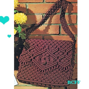 Patrón de macramé en PDF Patrón de bolso de macramé de los años 70 Patrón de bolso de macramé vintage con correa de hombro Descarga instantánea