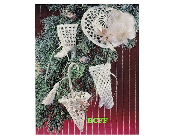 Crochet Thread Pattern - Victorian Christmas Ornaments - Hat - Umbrella - Boot PDF Crochet Pattern Digital Crochet Pattern