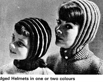 Winter Hat Knitting Pattern -  Winter Helmet Balaclavas Hats - Women - Children  Sizes Vintage Printable